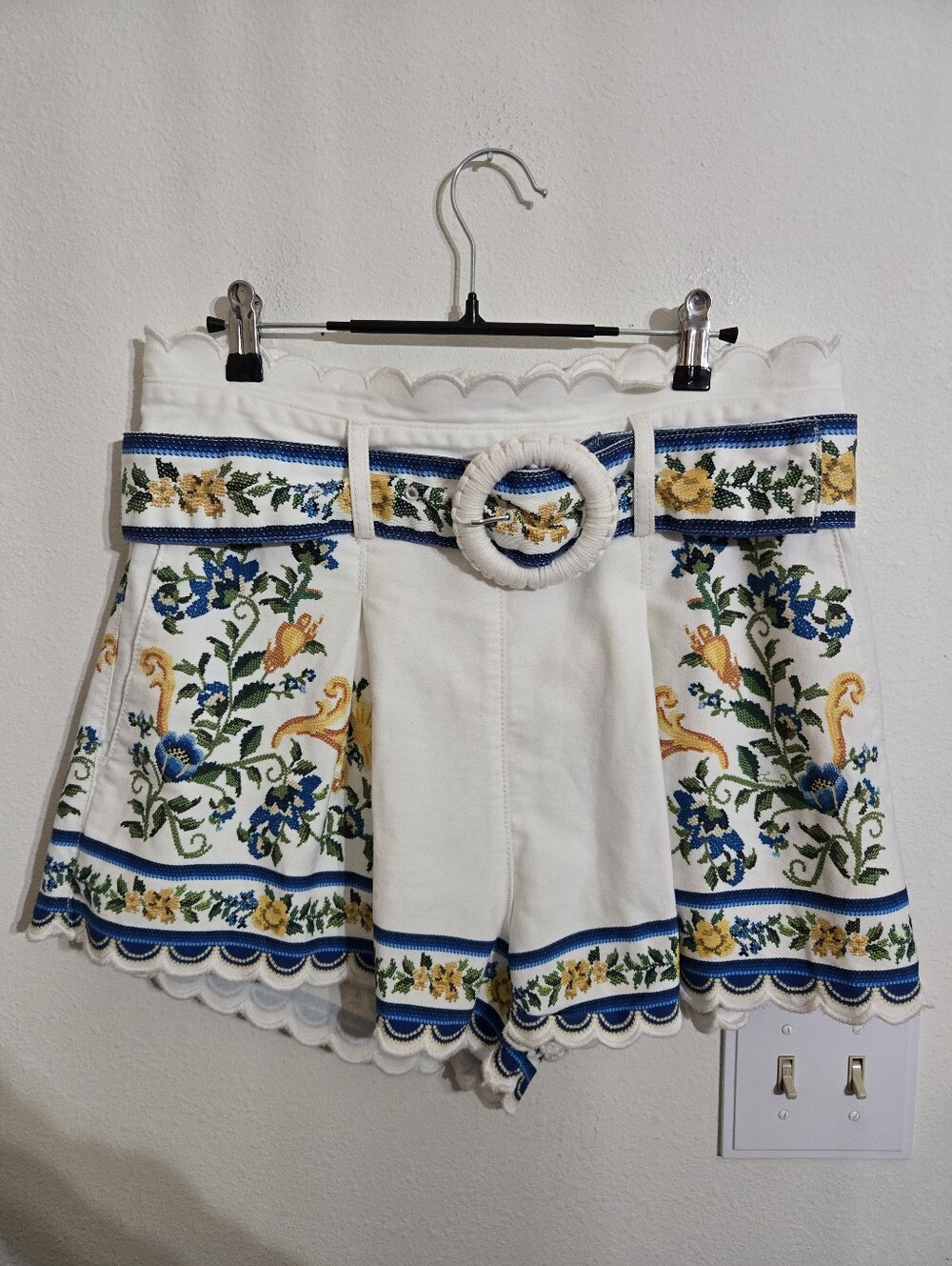 Farm Rio White Floral  Women’s Shorts with Belt